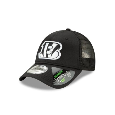 Black Cincinnati Bengals Hat - New Era NFL Repreve Trucker 9FORTY Adjustable Caps USA9853647